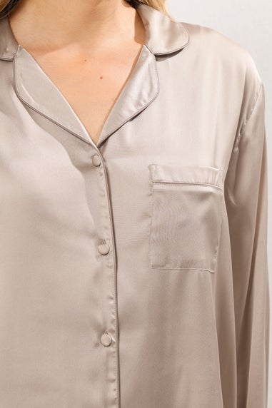 Long Tall Sally Natural Brown Satin Pyjama Set