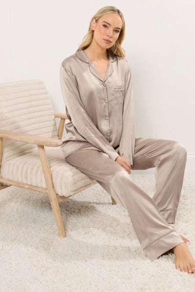 Long Tall Sally Natural Brown Satin Pyjama Set