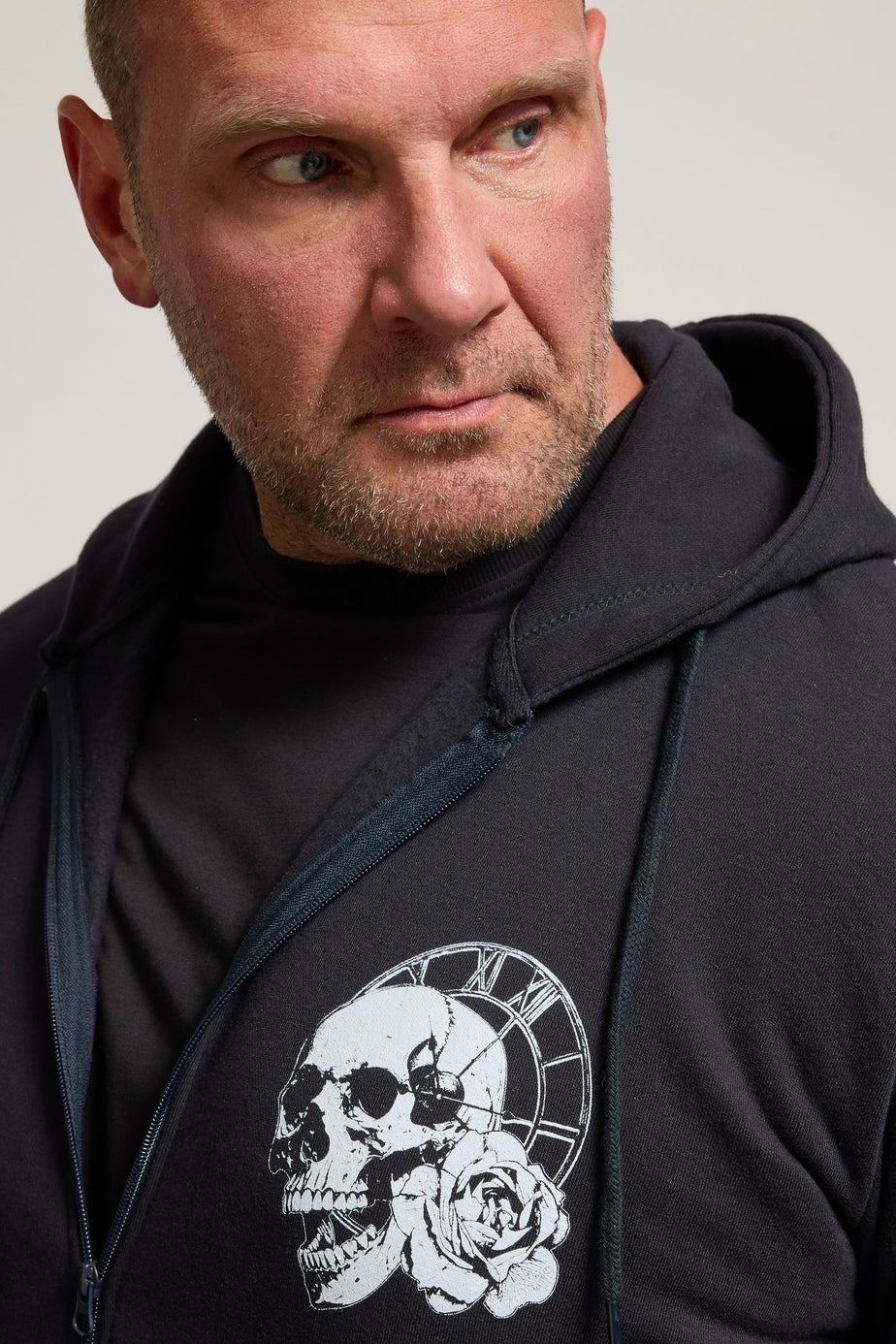 BadRhino Navy Blue Skull Zip Through Hoodie