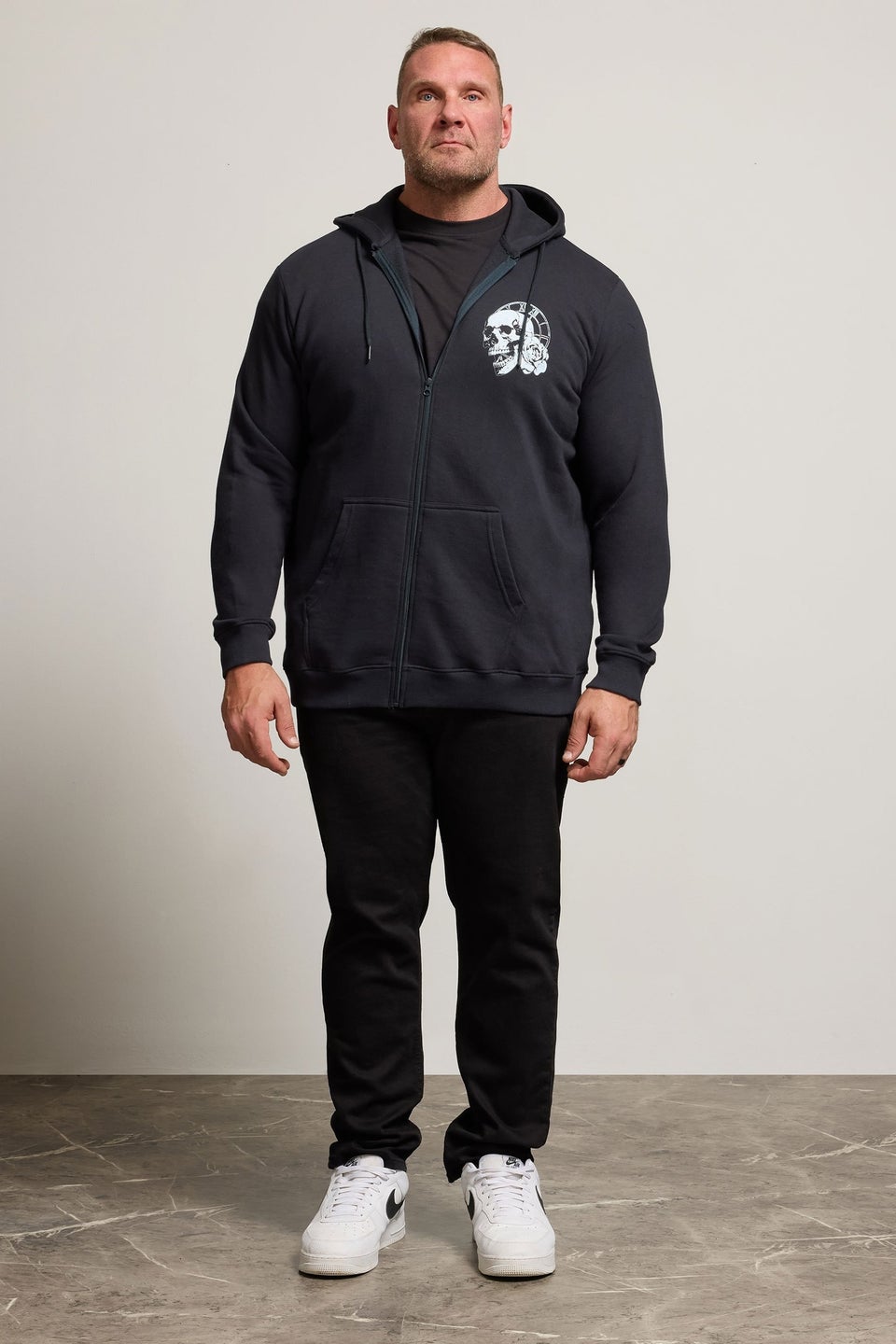 BadRhino Navy Blue Skull Zip Through Hoodie