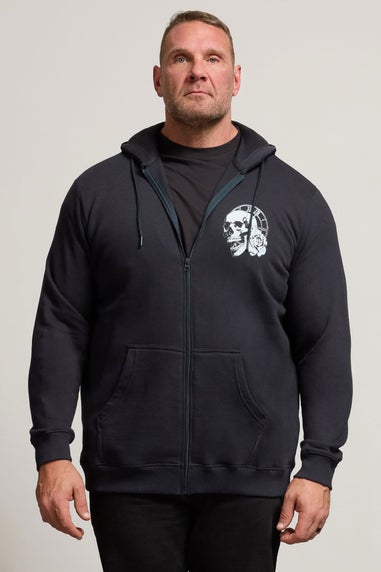 BadRhino Navy Blue Skull Zip Through Hoodie