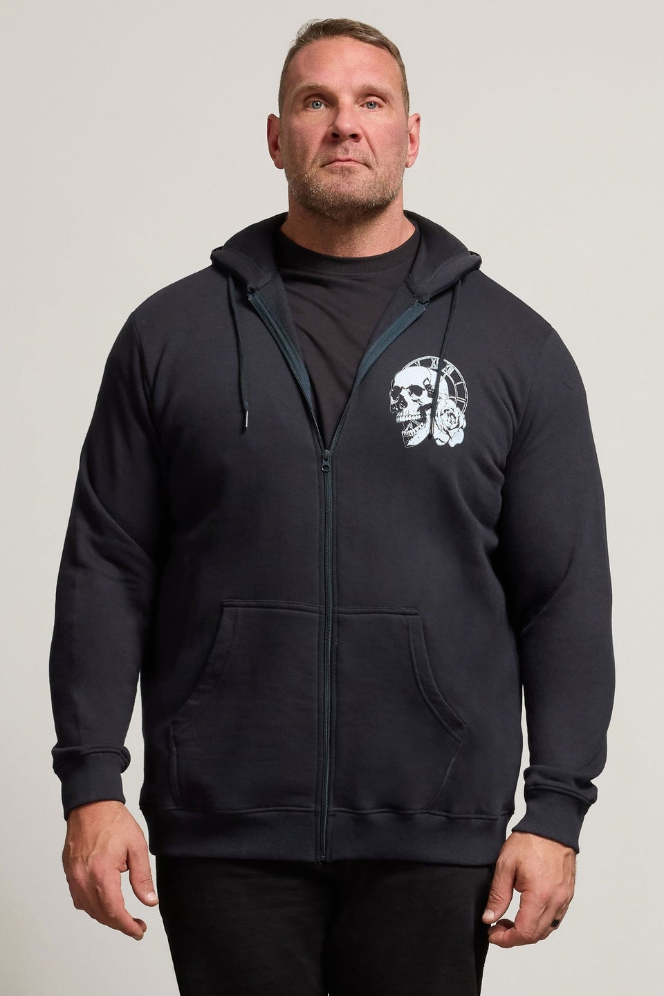 BadRhino Navy Blue Skull Zip Through Hoodie