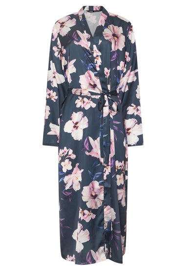 Long Tall Sally Grey Floral Maxi Satin Robe