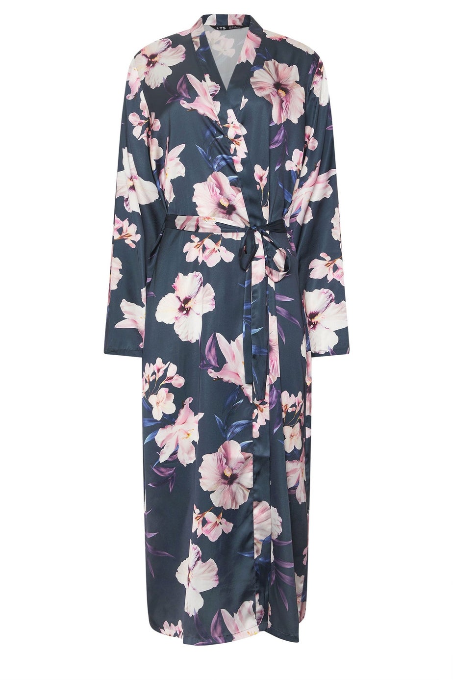 Long Tall Sally Grey Floral Maxi Satin Robe