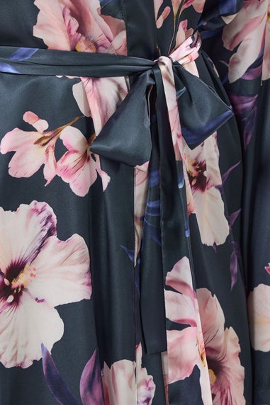 Long Tall Sally Grey Floral Maxi Satin Robe