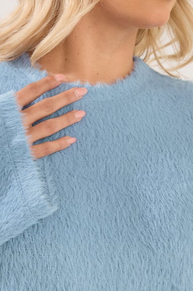 Yours Curve Blue Fluffy Knit Jumper