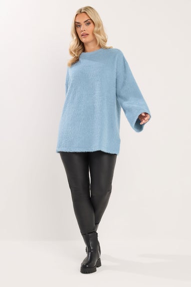 Yours Curve Blue Fluffy Knit Jumper