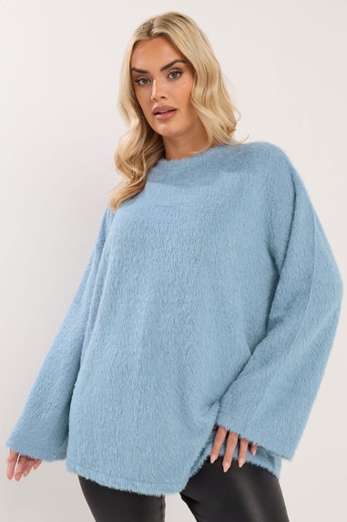 Yours Curve Blue Fluffy Knit Jumper