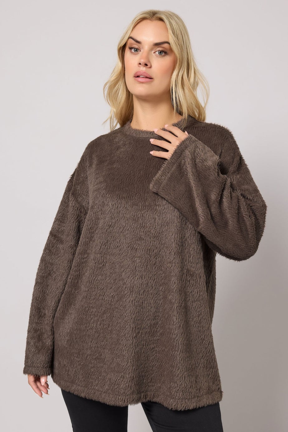 Yours Curve Brown Fluffy Knit Jumper