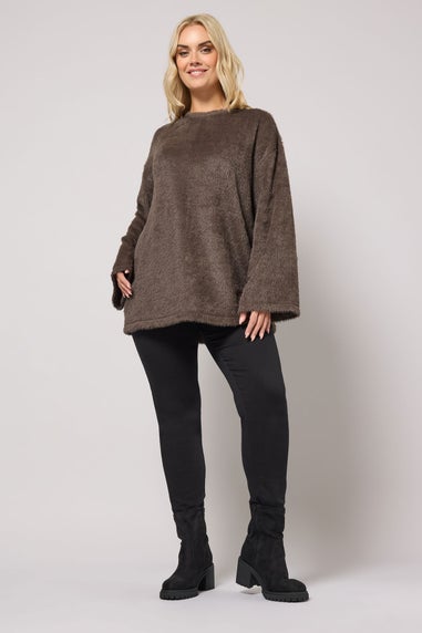 Yours Curve Brown Fluffy Knit Jumper