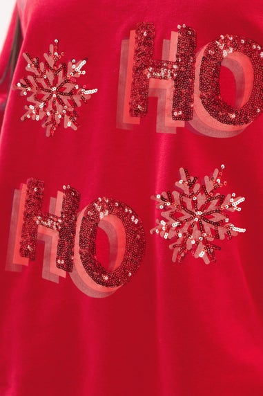 Yours Curve Red Sequin 'Ho Ho Ho' Sweatshirt