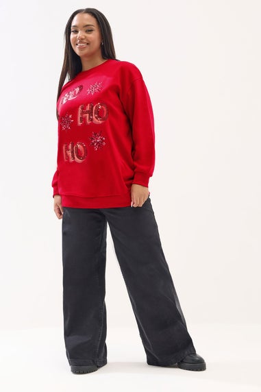 Yours Curve Red Sequin 'Ho Ho Ho' Sweatshirt