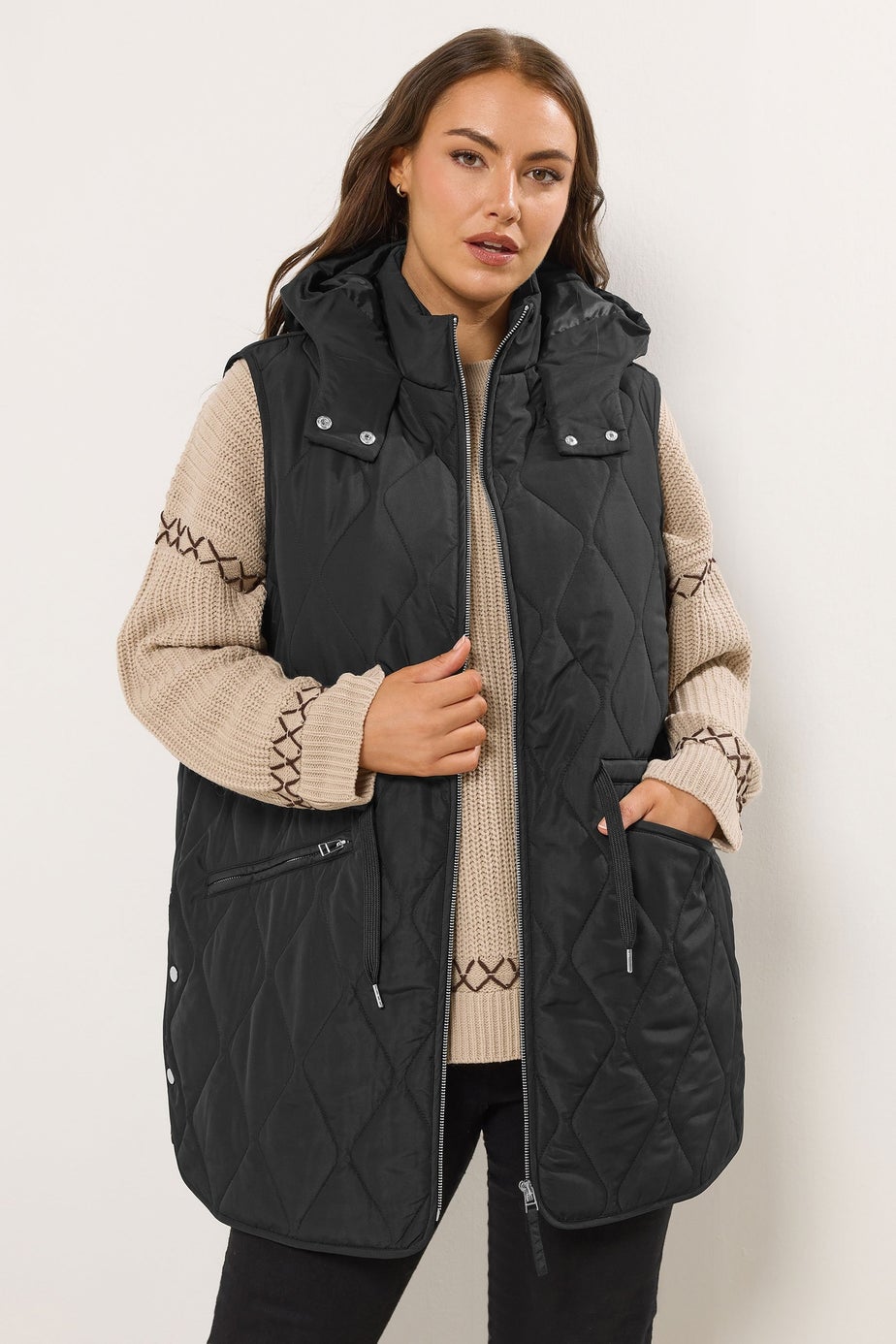 Yours Curve Black Quilted Gilet