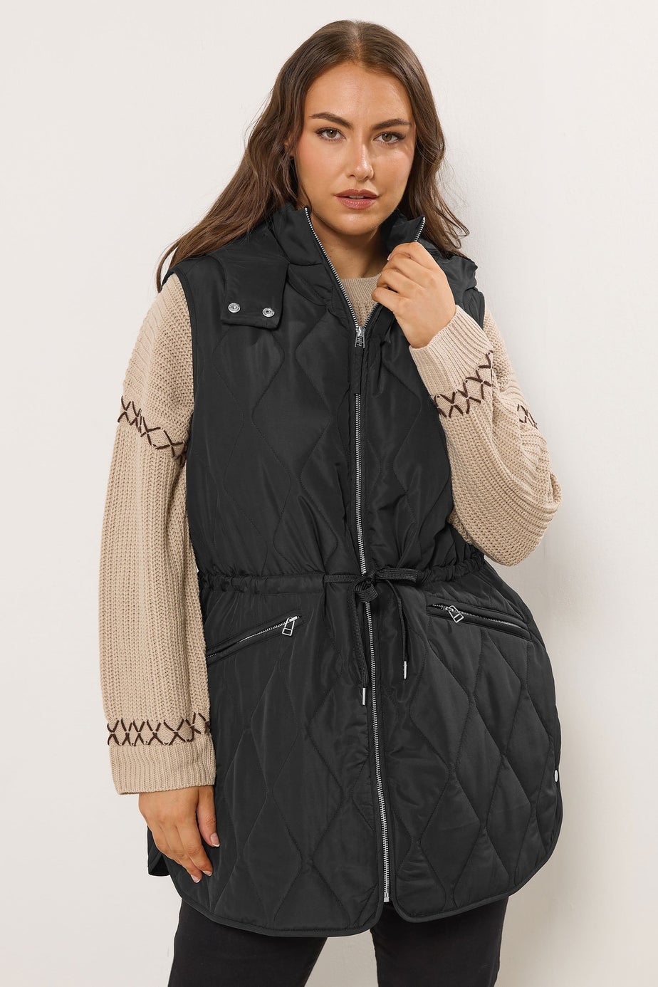 Yours Curve Black Quilted Gilet