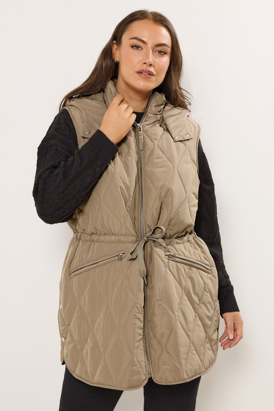 Yours Curve Natural Brown Quilted Gilet