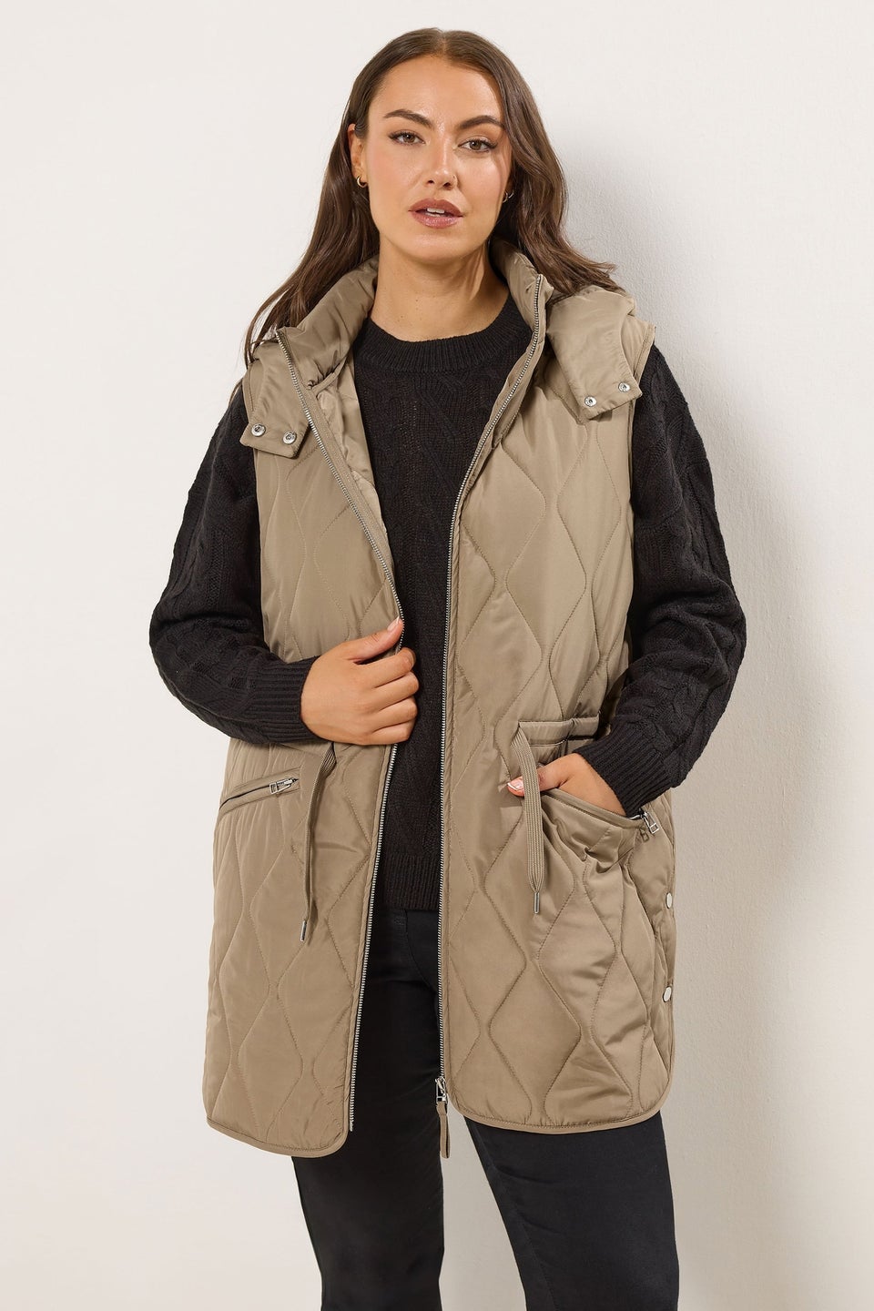 Yours Curve Natural Brown Quilted Gilet