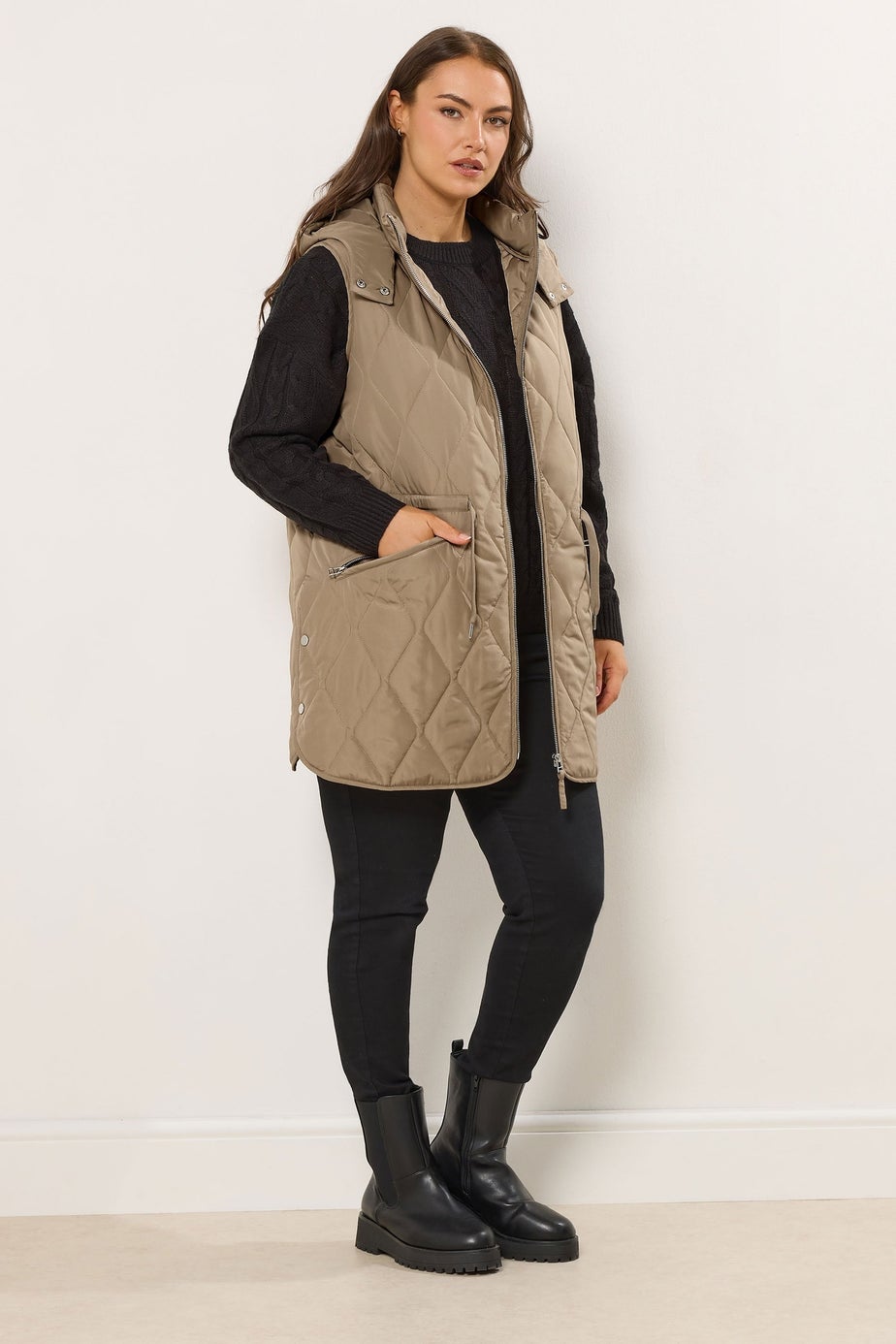 Yours Curve Natural Brown Quilted Gilet