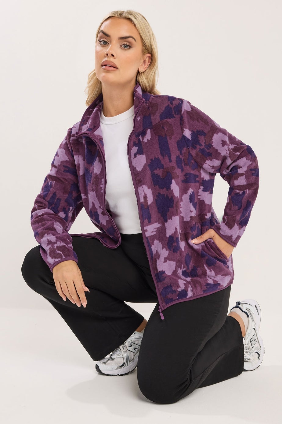Yours Curve Purple Abstract Fleece Jacket