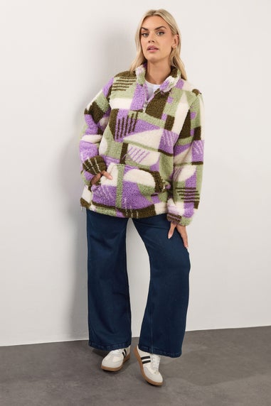 Yours Curve Green & Purple Abstract Quarter Zip Fleece