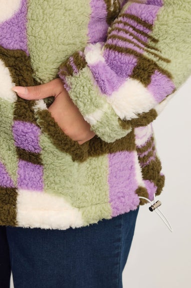 Yours Curve Green & Purple Abstract Quarter Zip Fleece