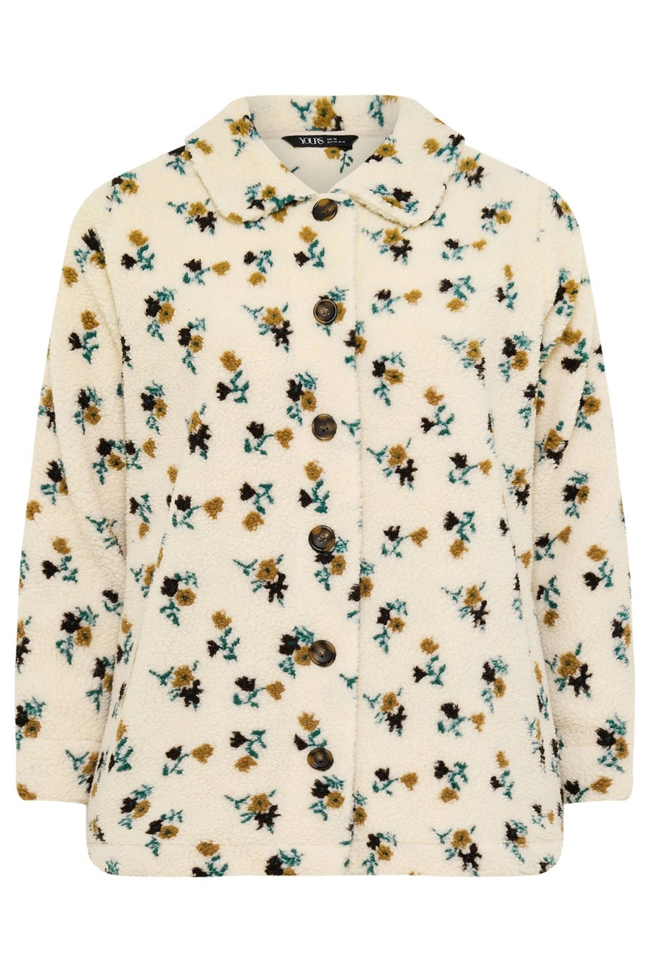 Yours Curve Ivory White Floral Print Teddy Fleece Jacket