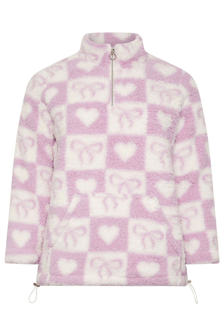 Yours Curve Pink Check Quarter Zip Fleece Jacket