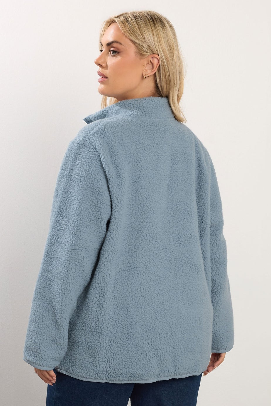 Yours Curve Blue Teddy Borg Zip Through Fleece