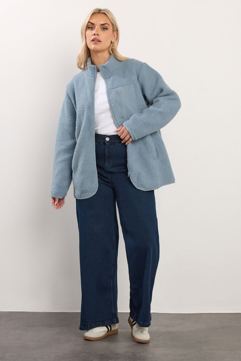 Yours Curve Blue Teddy Borg Zip Through Fleece