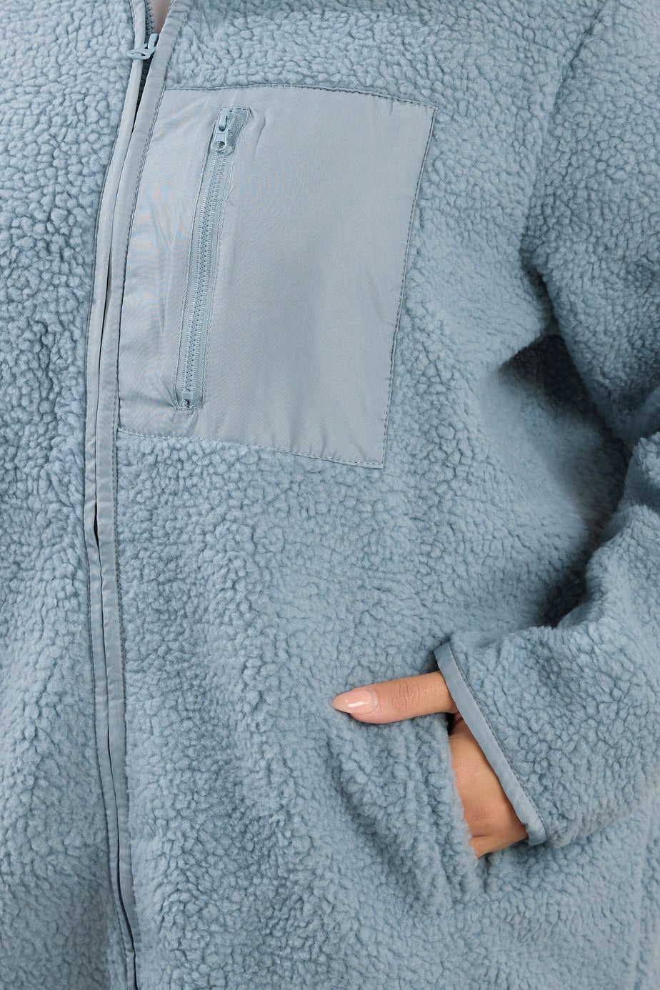 Yours Curve Blue Teddy Borg Zip Through Fleece