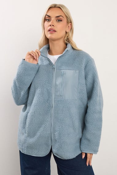 Yours Curve Blue Teddy Borg Zip Through Fleece