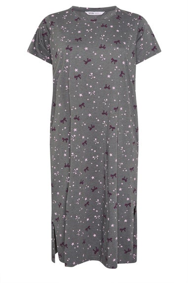 Yours Curve Grey Bow and Star Print Midaxi Nightdress
