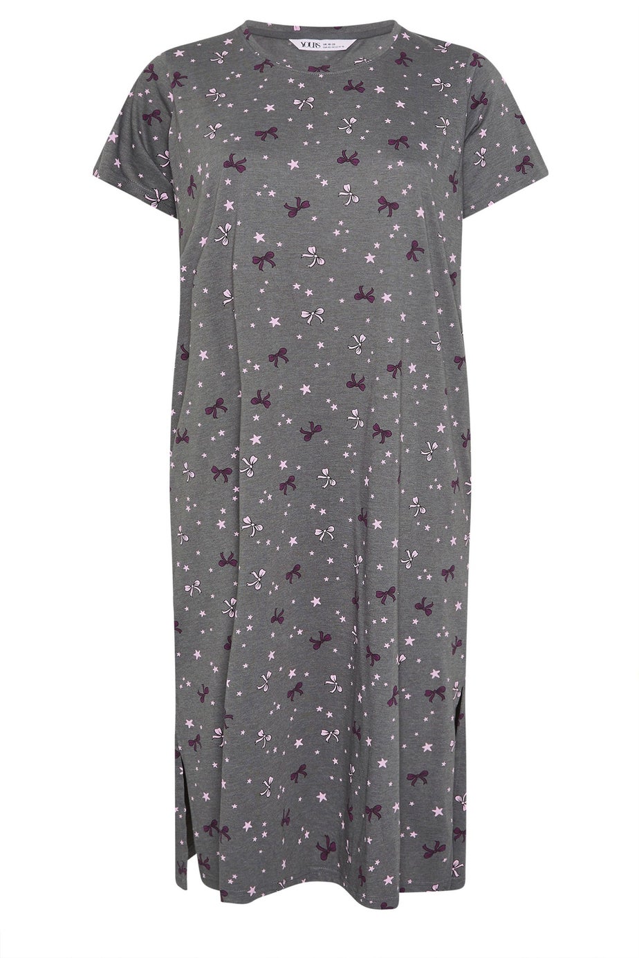 Yours Curve Grey Bow and Star Print Midaxi Nightdress