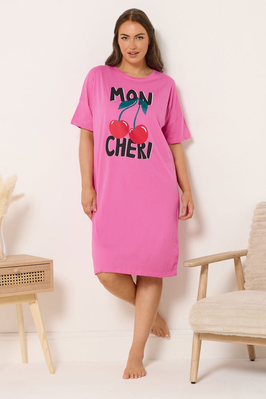 Yours Curve Pink 'Mon Cheri' Sleep Tee Nightdress