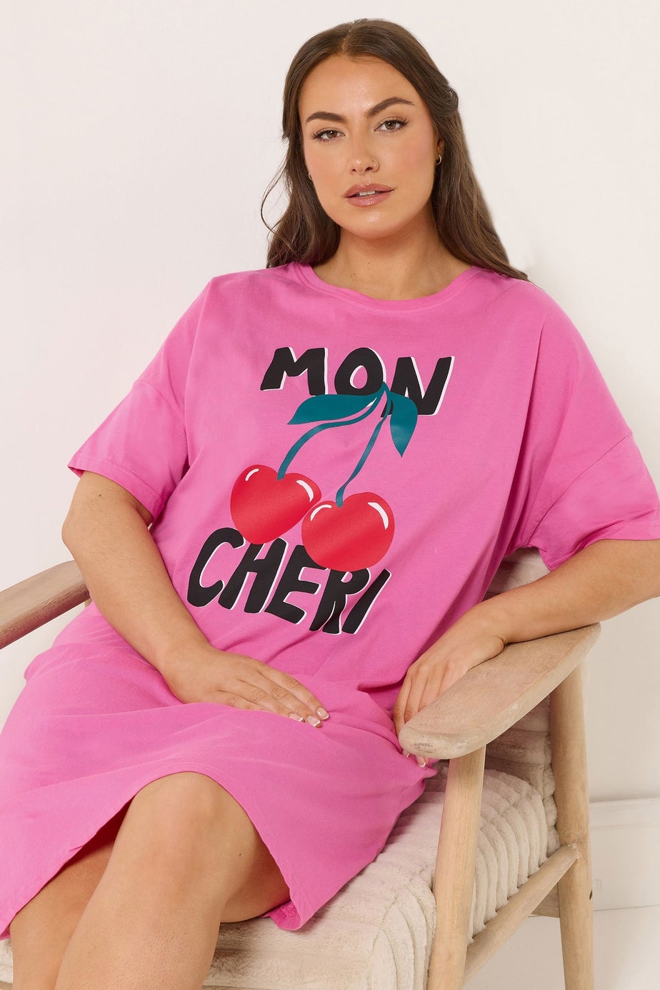 Yours Curve Pink 'Mon Cheri' Sleep Tee Nightdress
