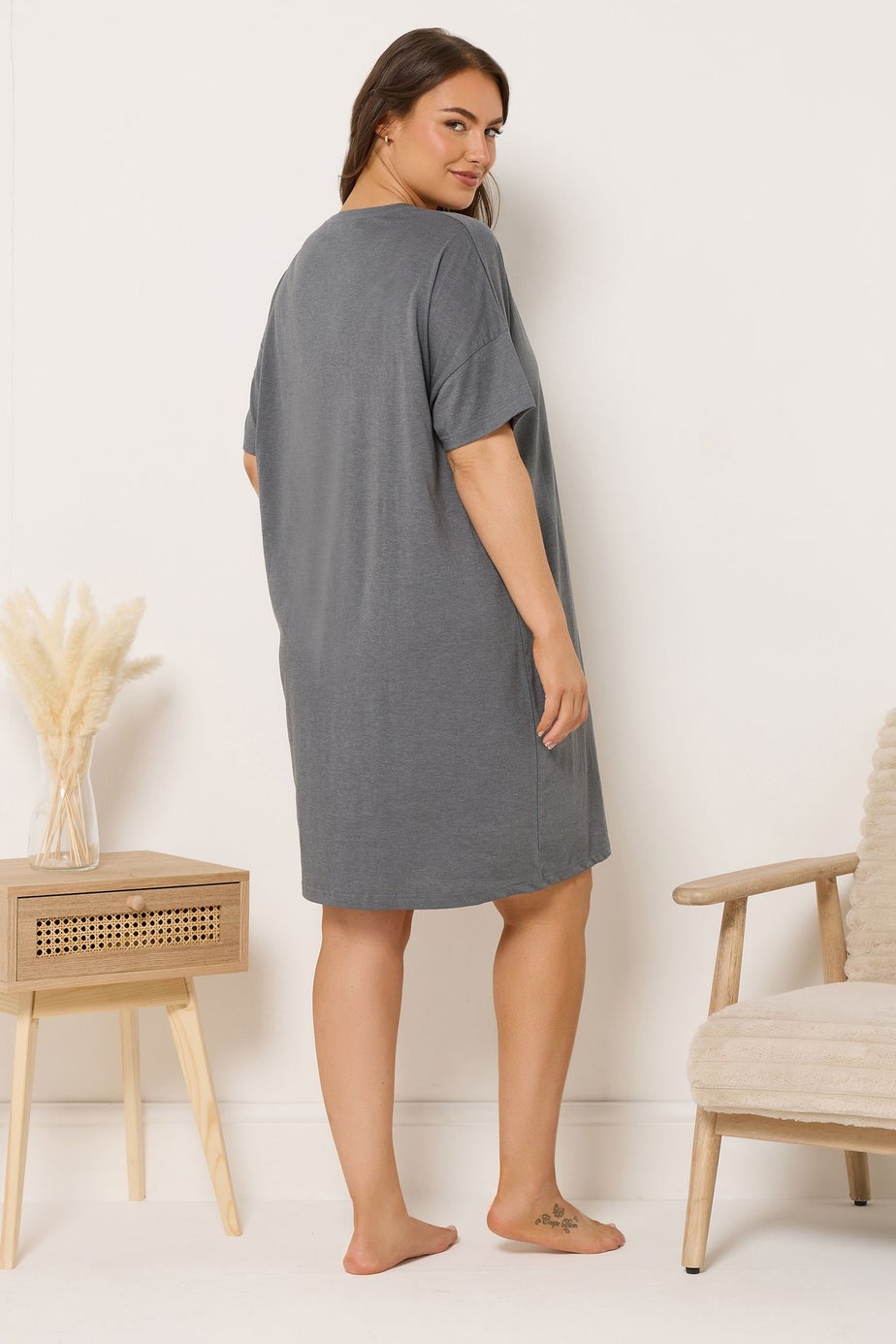 Yours Curve Grey 'Over The Moon' Slogan Sleep Tee Nightdress
