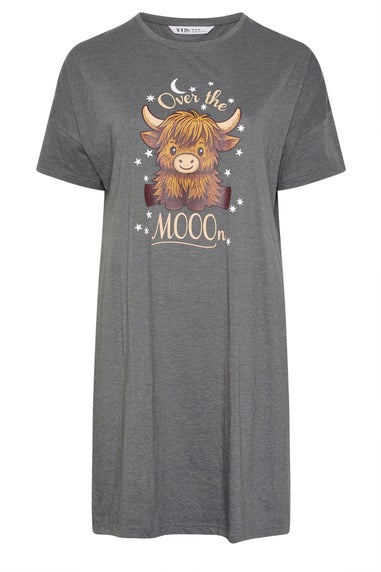 Yours Curve Grey 'Over The Moon' Slogan Sleep Tee Nightdress