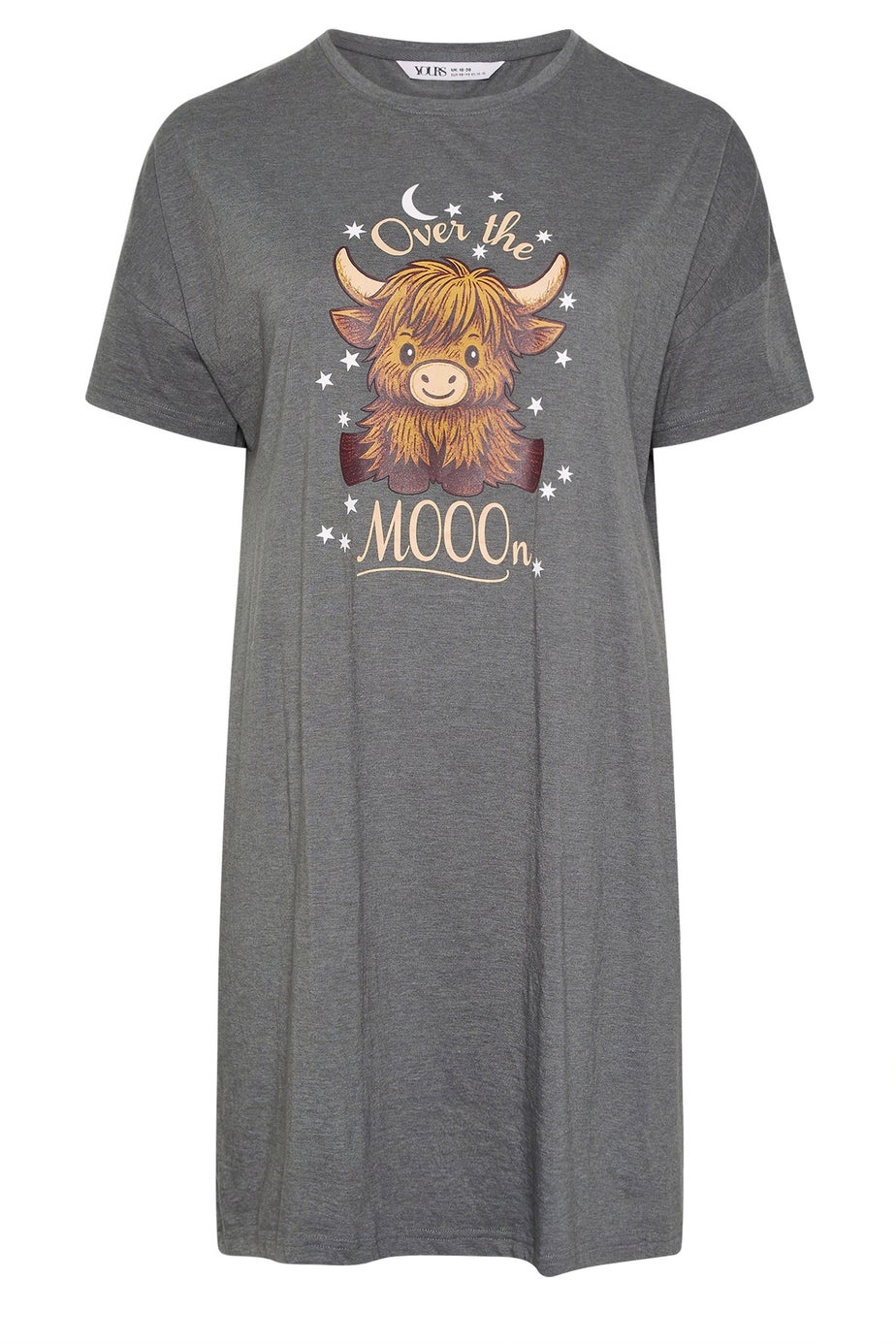 Yours Curve Grey 'Over The Moon' Slogan Sleep Tee Nightdress