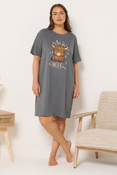 Yours Curve Grey 'Over The Moon' Slogan Sleep Tee Nightdress