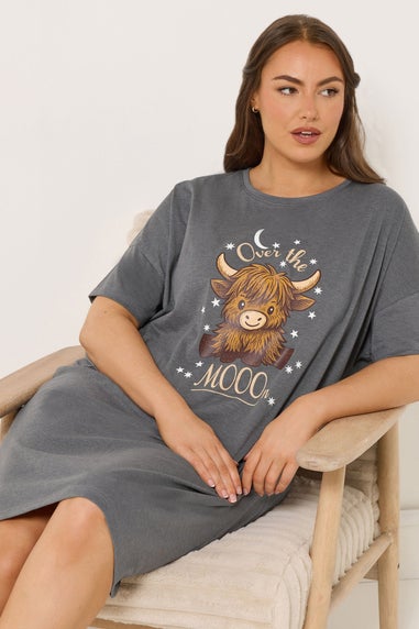 Yours Curve Grey 'Over The Moon' Slogan Sleep Tee Nightdress