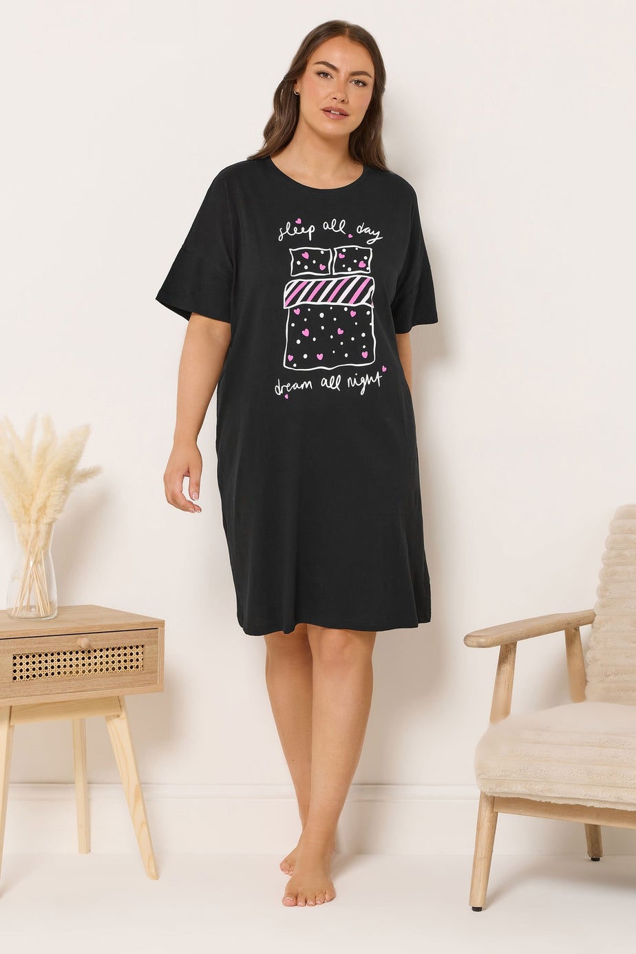 Yours Curve Black 'Sleep All Day' Sleep Tee Nightdress
