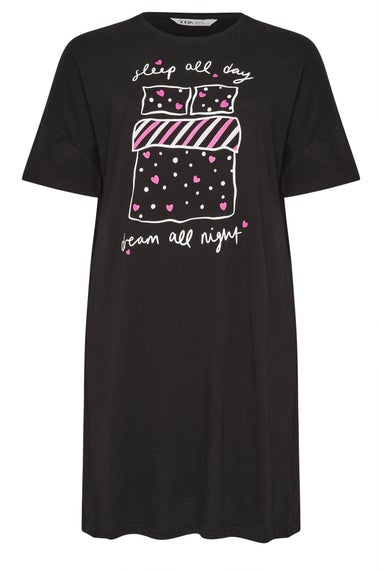 Yours Curve Black 'Sleep All Day' Sleep Tee Nightdress