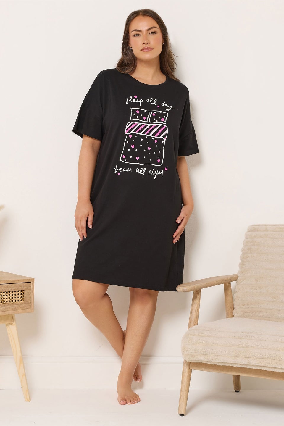 Yours Curve Black 'Sleep All Day' Sleep Tee Nightdress