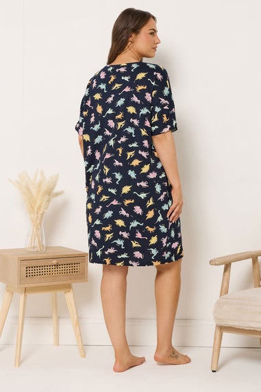 Yours Curve Navy Blue 'Dinosnore' Print Sleep Tee Nightdress