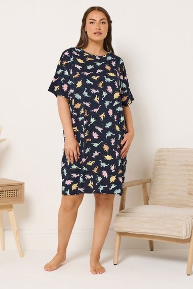Yours Curve Navy Blue 'Dinosnore' Print Sleep Tee Nightdress