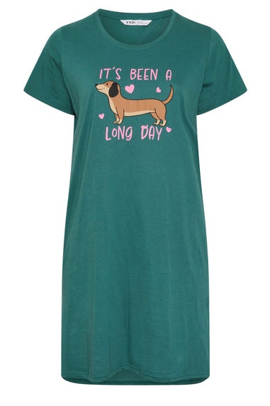 Yours Curve Green Dipped Back 'It's Been a Long Day' Nightdress