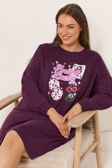 Yours Curve Burgundy Red 'Feeling Lucky' Long Sleeve Nightdress
