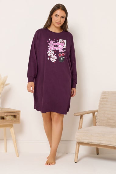 Yours Curve Burgundy Red 'Feeling Lucky' Long Sleeve Nightdress
