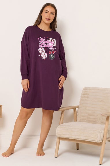 Yours Curve Burgundy Red 'Feeling Lucky' Long Sleeve Nightdress