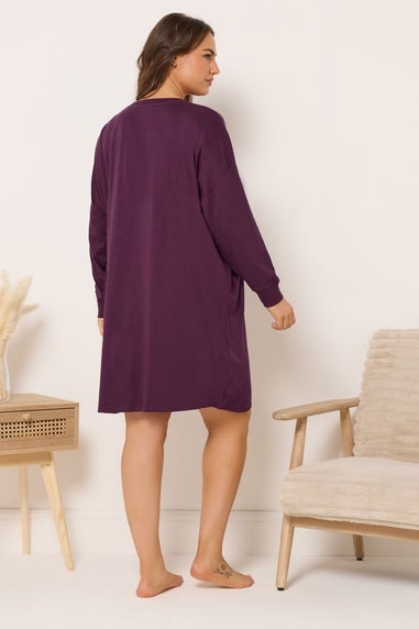 Yours Curve Burgundy Red 'Feeling Lucky' Long Sleeve Nightdress