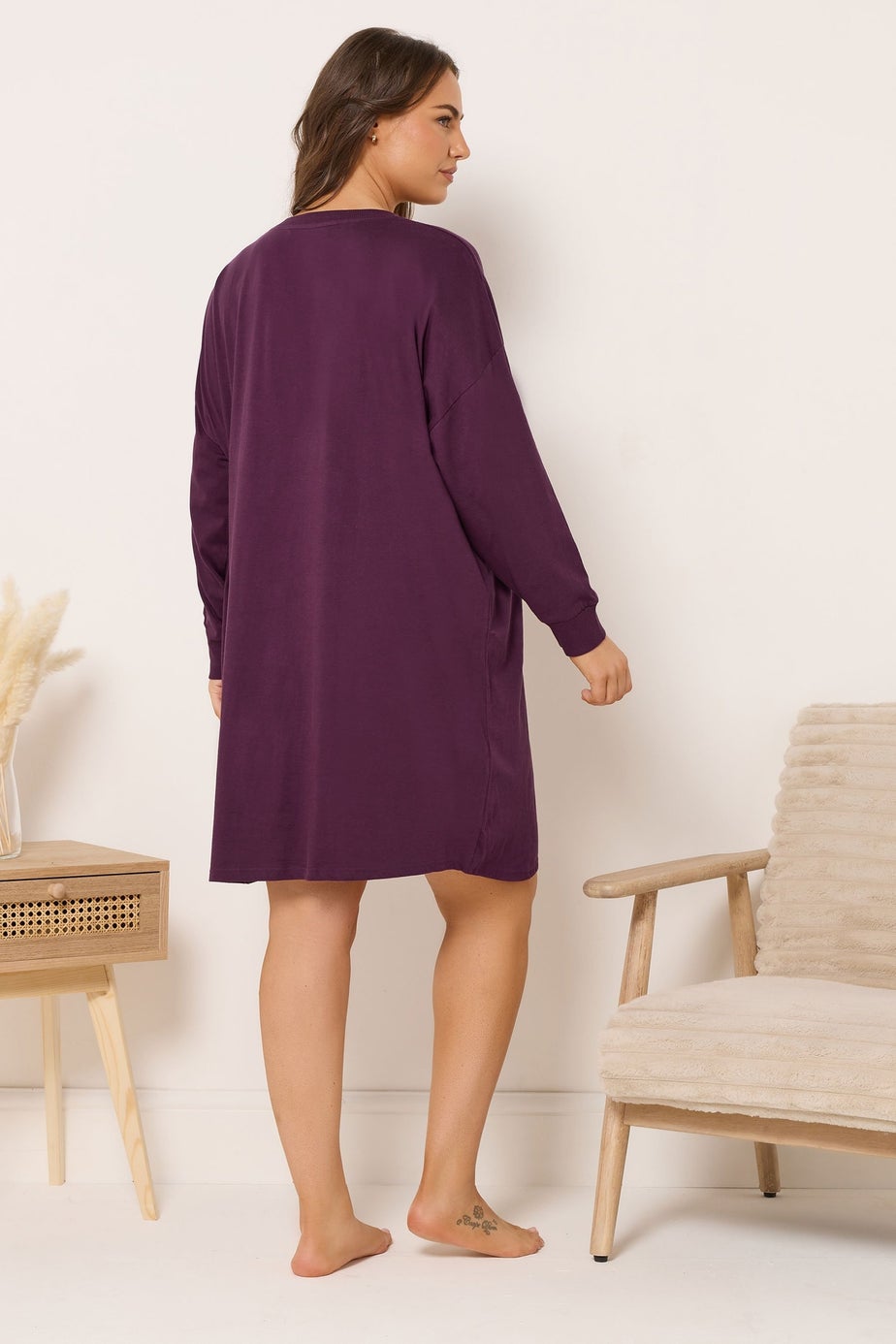 Yours Curve Burgundy Red 'Feeling Lucky' Long Sleeve Nightdress